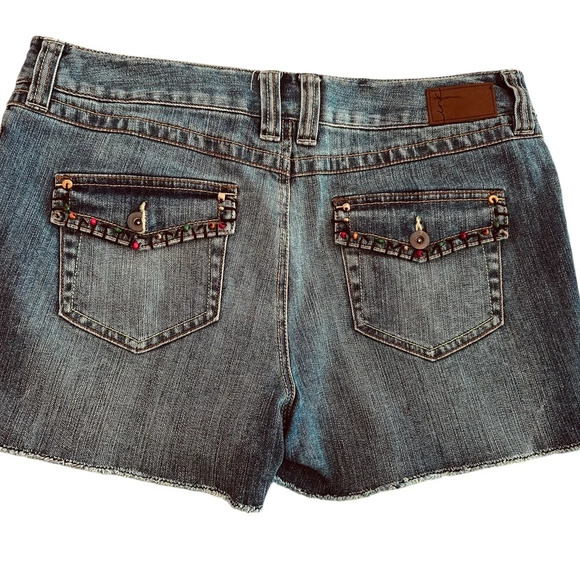 INC Beaded and Fringed Denim Shorts - Picture 3 of 5